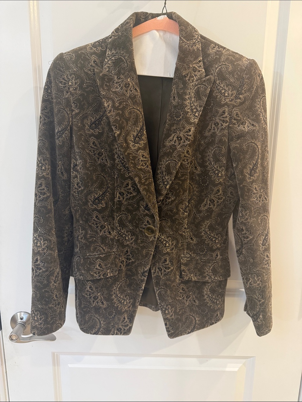 Paisley Velvet Single-Button Blazer in Brown